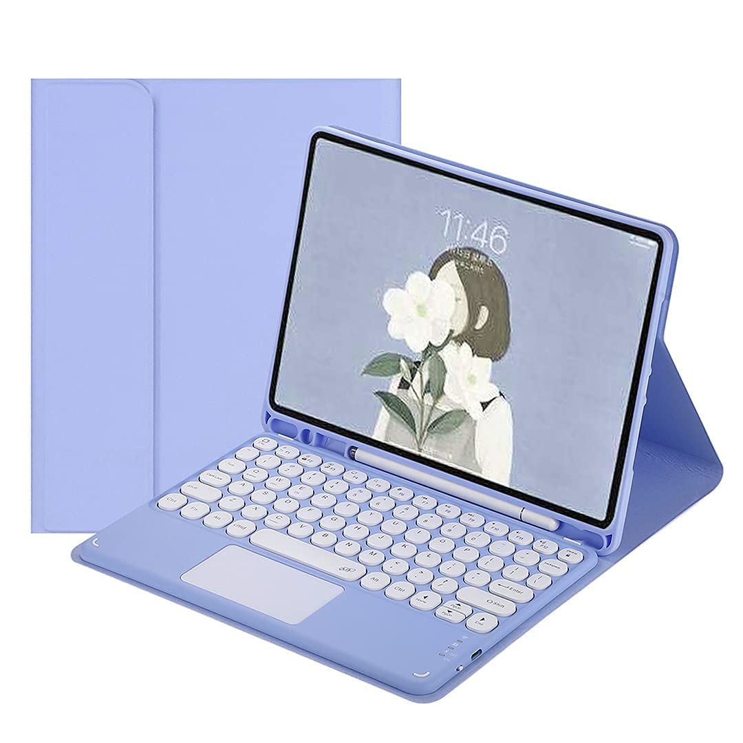 iPad Air4/Air5_紫 iPad Air5キーボードケース iPad Air4キーボードカバー タッチパッド搭載 可愛い丸型キー 分離式 Apple Pencil収納 手帳型 iPad Air4/Air5通用Bluetoothキーボードカバー 薄型