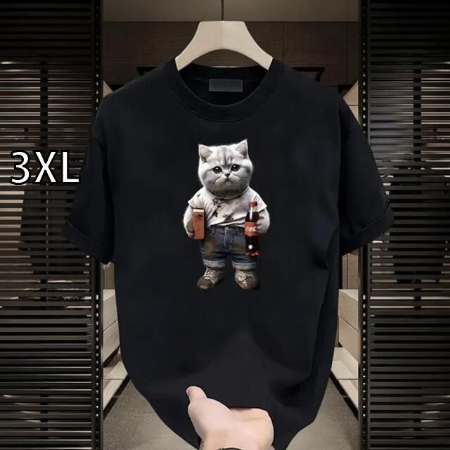 [3XL]メンズ ファッション 服 男性用 オシャレ シンプル 大人 かっこいい 大きいサイズ ストリート 紳士服 夏 スタイル プリント 半袖 T シャツ カジュアル プリント T シャツ 半袖 黒