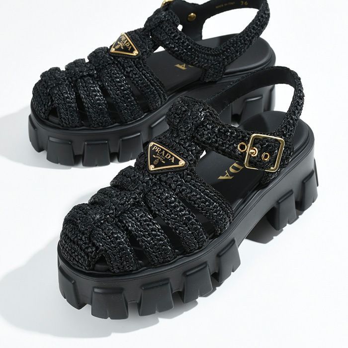 【関税＆送料込み】Prada プラットフォーム ケージサンダル Prada プラットフォーム ケージサンダル | ブラック | FARFETCH JP