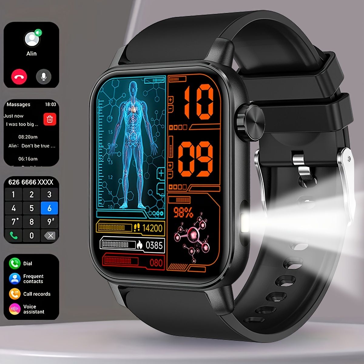 COIUSOR 新型スマートウォッチ 1.85インチHDスクリーン IP68防水 携帯電話同期情報 ワイヤレス通話 情報通話リマインダー 100以上のスポーツモード 男女兼用スマートウォッチ iPhoneおよびAndroid携帯電話と互換性あり 友達へのギフ