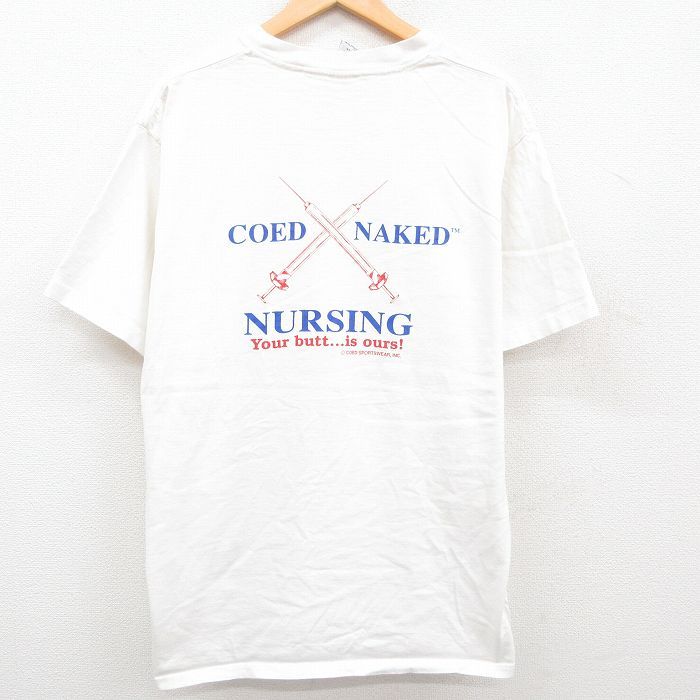 XL/古着 WILD OATS 半袖 ビンテージ Tシャツ メンズ 90s 注射 NURSING コットン クルーネック 白 ホワイト spe 23aug18 中古