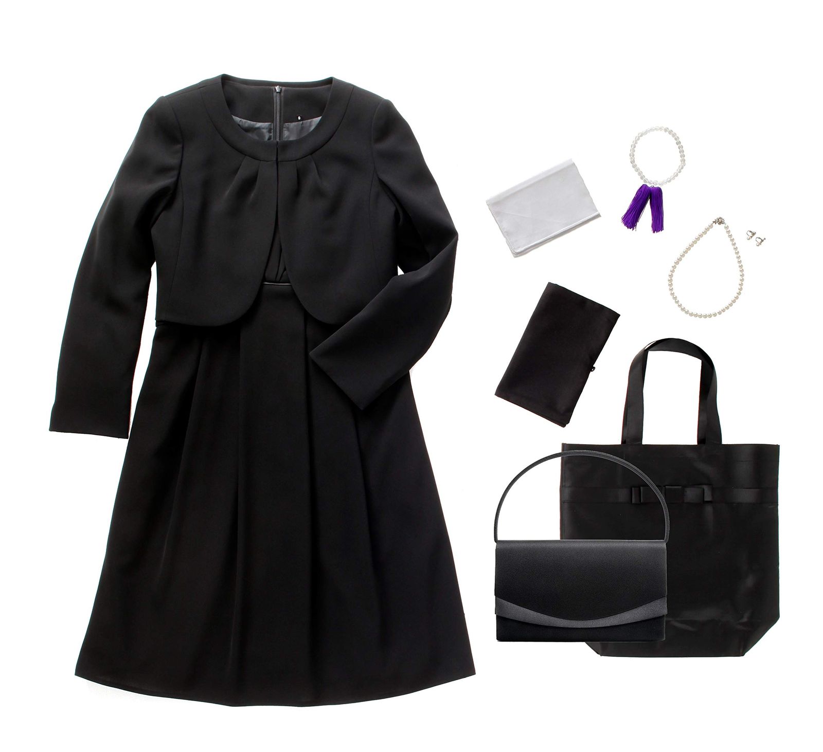 マーガレット m426 7点セット付き ブラックフォーマル レディース 喪服 アンサンブル ワンピース 礼服 洗える 冠婚葬祭