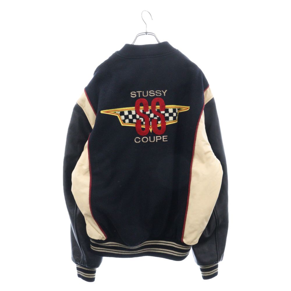 STUSSY (ステューシー) 90s OLD BURLY GEAR SS COUPE VARSITY JACKET アームレザー  バーシティジャケット ブルゾン スタジャン ブラック オールド ヴィンテージ - メルカリ