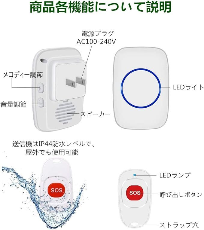 FLYDOG 緊急連絡ベル 介護呼び出しベル 緊急ボタン SOS 呼び出しボタン