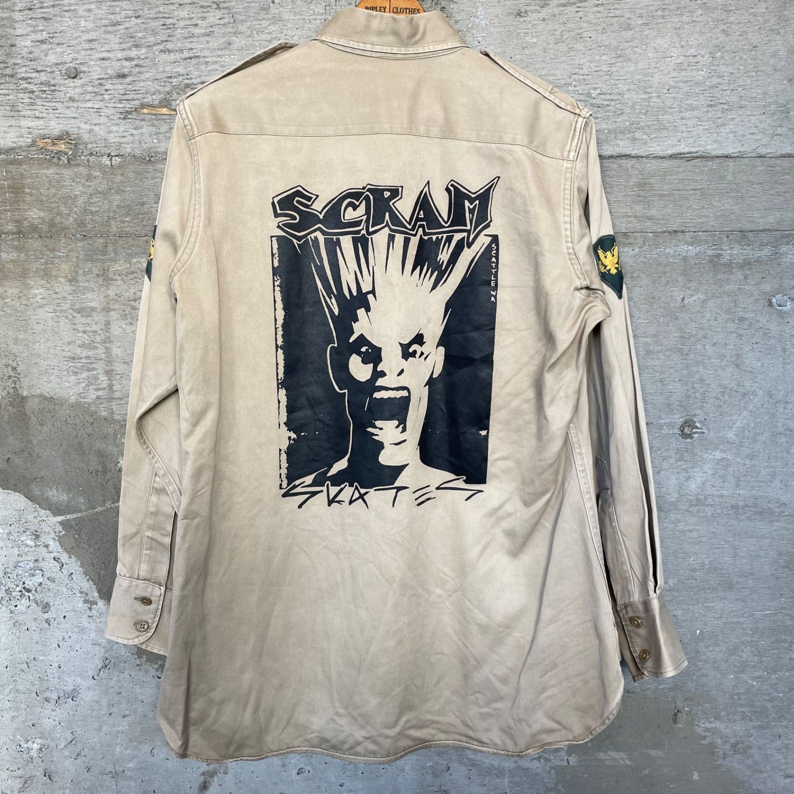 SCRAM×VINTAGEシルクスクリーンプリント長袖シャツ