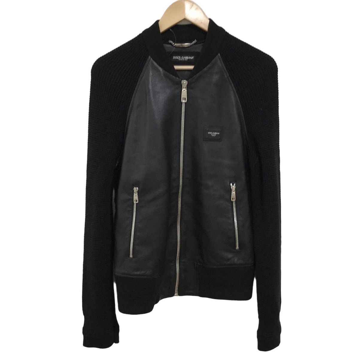 DOLCE-GABBANA ドルチェアンドガッバーナ ブルゾン サイズ46 S メンズ - 黒 長袖|レザー|コットン|ジップアップ|ニット切替|秋|冬
