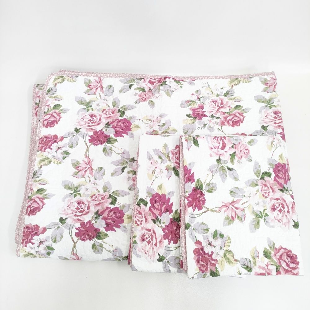 Laura Ashley キルトカバーレット クイーンサイズ 上掛け布団 枕カバー2点セット リバーシブル インテリアその他 ホワイト ピンク レディース ローラアシュレイ 5-0522G◎