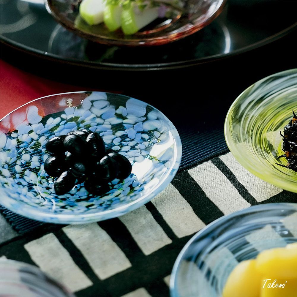 津軽びいどろ　豆皿　16種類 津軽びいどろ 色色豆皿 しずく | 水色のドット柄がおしゃれな