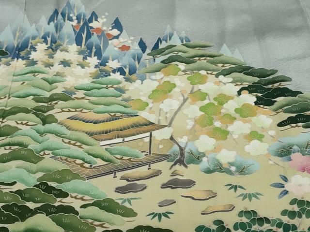 平和屋着物○豪華色留袖 友禅 作家物 流水風景草花文 正絹 逸品