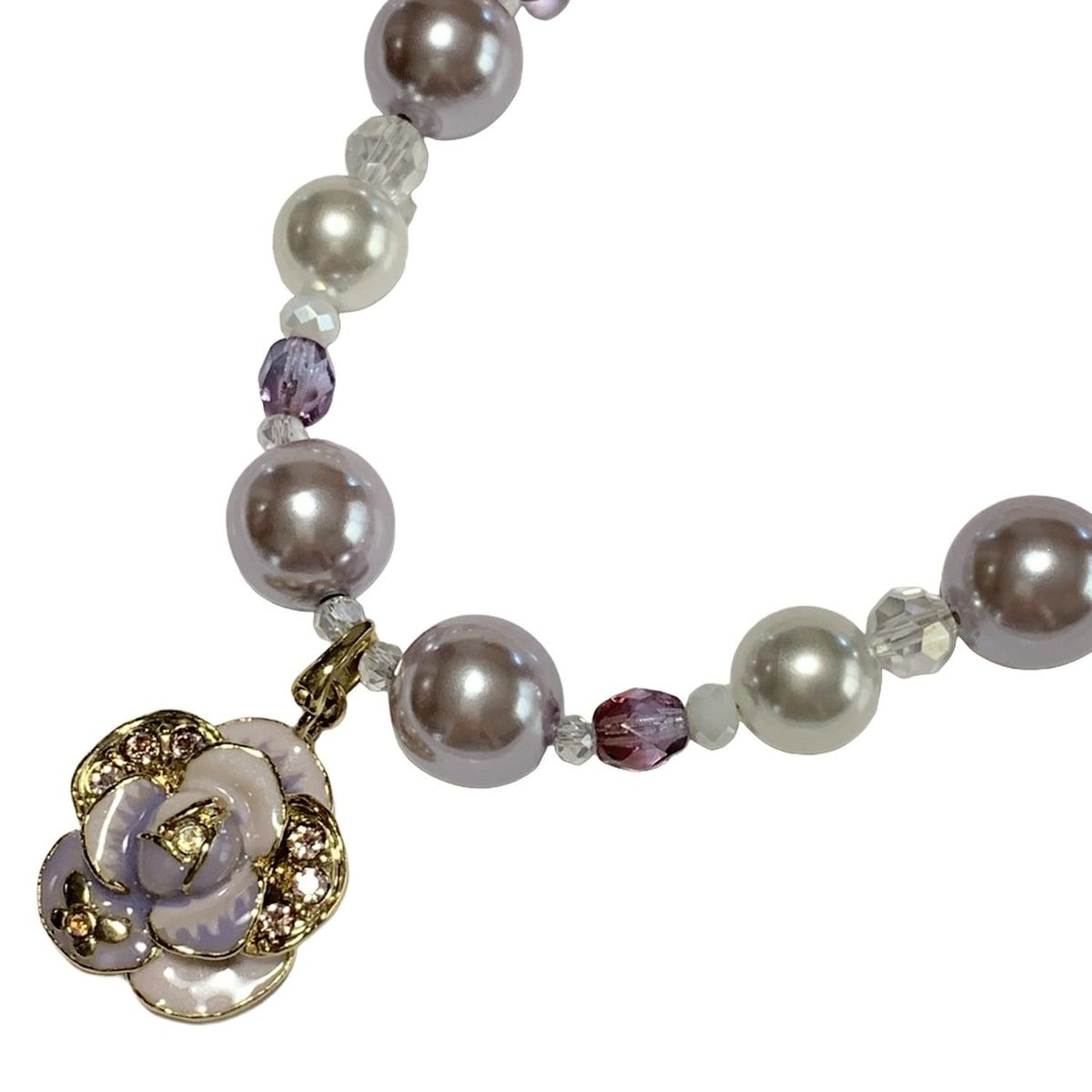 ANNA SUI アナスイ ネックレス - アイボリー×ライトパープル×マルチ フラワー 花