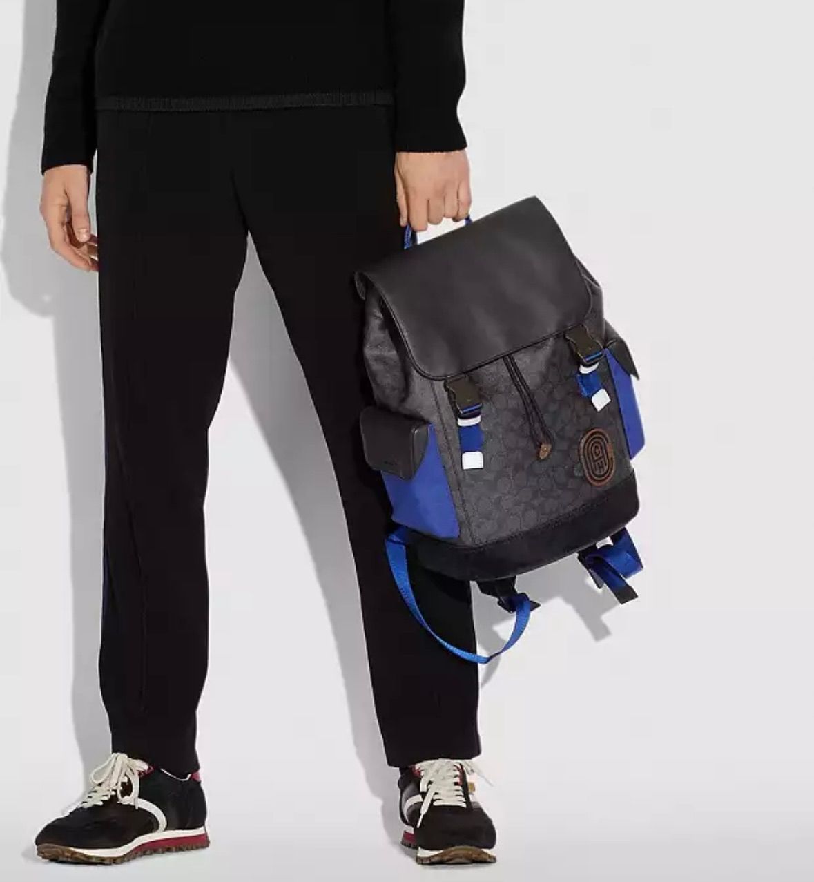 COACH リビントン バックパック リュック 大容量 ブラック×ブルー