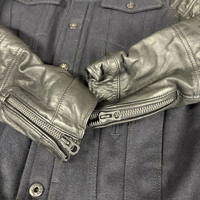 Diesel Industry COWレザースリーブ ウール混 トラッカージャケット  