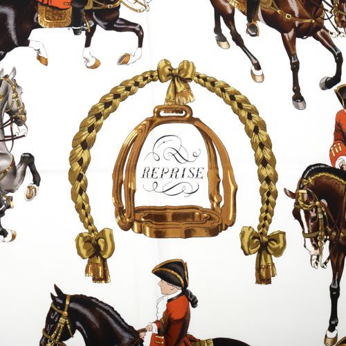 HERMES エルメス スカーフ FRANCAISE 乗馬モチーフ ホワイト系