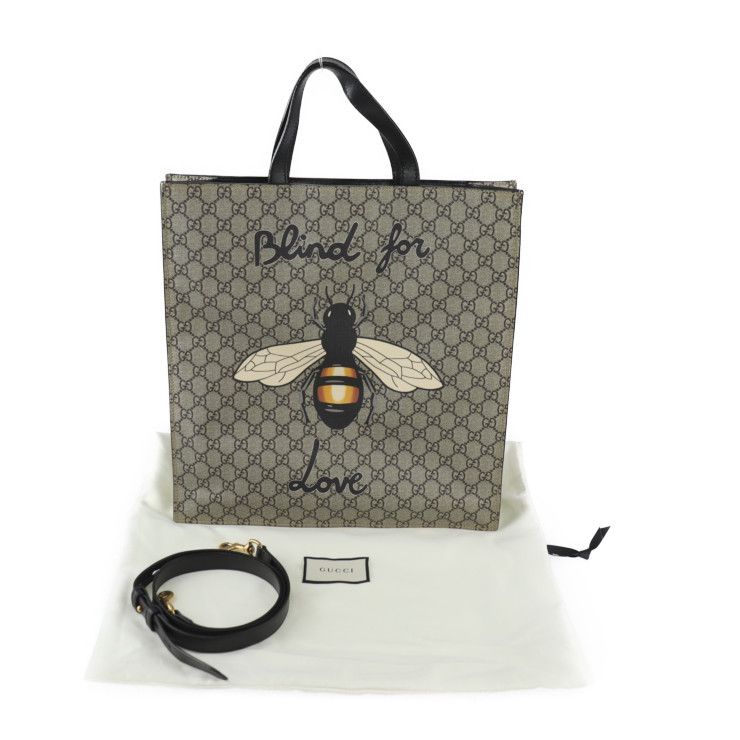 GUCCI グッチ Bee Print ビープリント トートバッグ トートバッグ 450950 PVC レザー ベージュ ブラウン ブラック  GGスプリーム 2WAY ショルダーバッグ 蜂 【本物保証】 - メルカリ