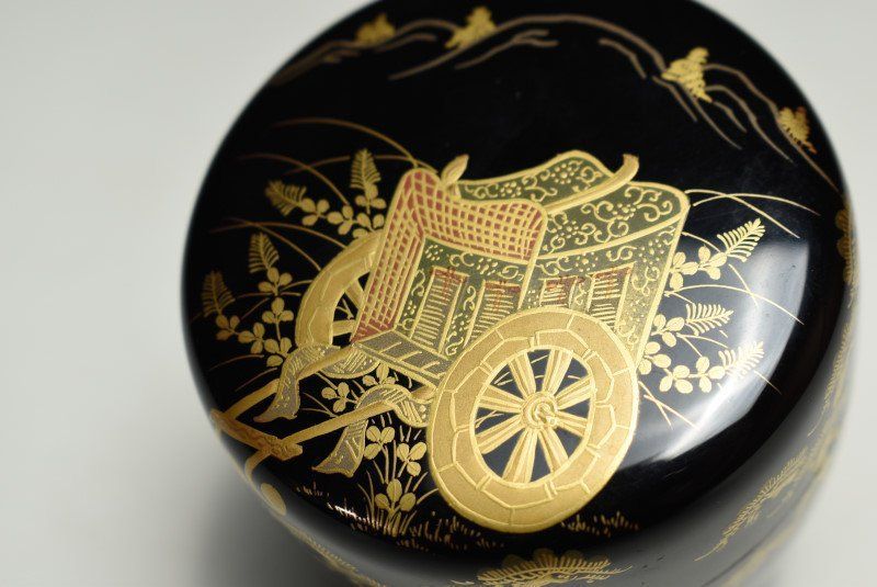 正規品販売！ 蔵C9558c 茶道具 遠山哲山 御所車蒔絵 大棗 共箱