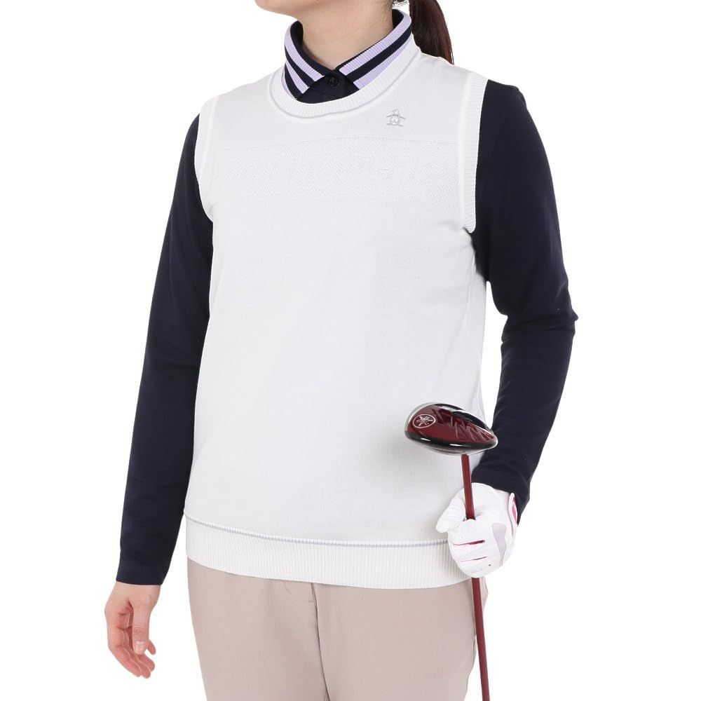 Size 3L_Color WH00 ホワイト マンシングウェア ニットベスト クルーネック 袖なし ジャカード シンプル ゴルフ MGWXJL82 レディース WH00 ホワイト
