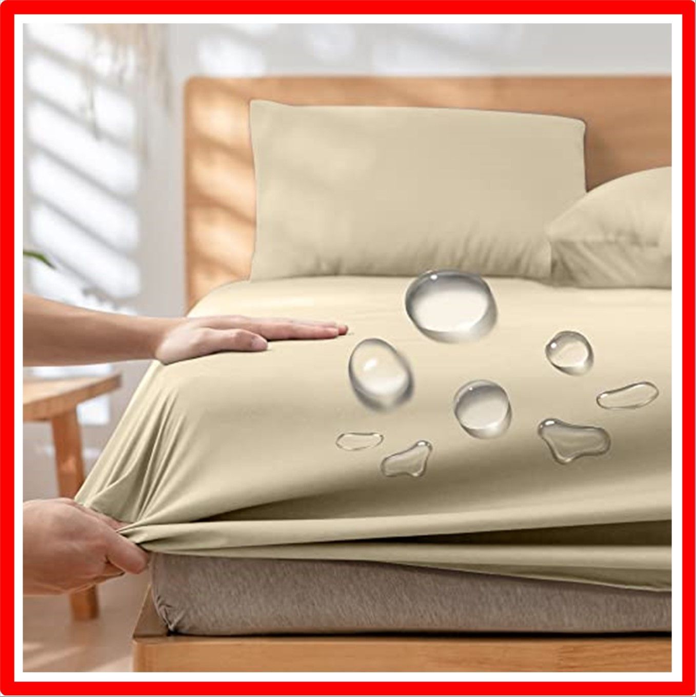 【匿名配送】カーキ_セミダブル [Melvint] 防水シーツ 【全面防水・綿100%】 ボックスシーツ ベットシーツ マットレスカバー おねしょシーツ 抗菌・