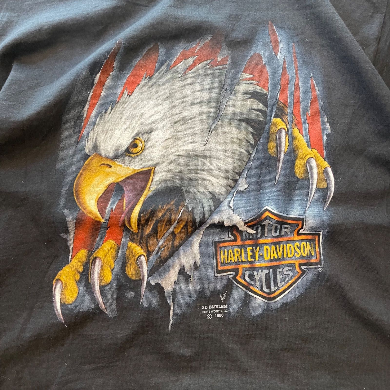 希少】USA製 90s HARLEY DAVIDSON 3Dエンブレム社 Tシャツ