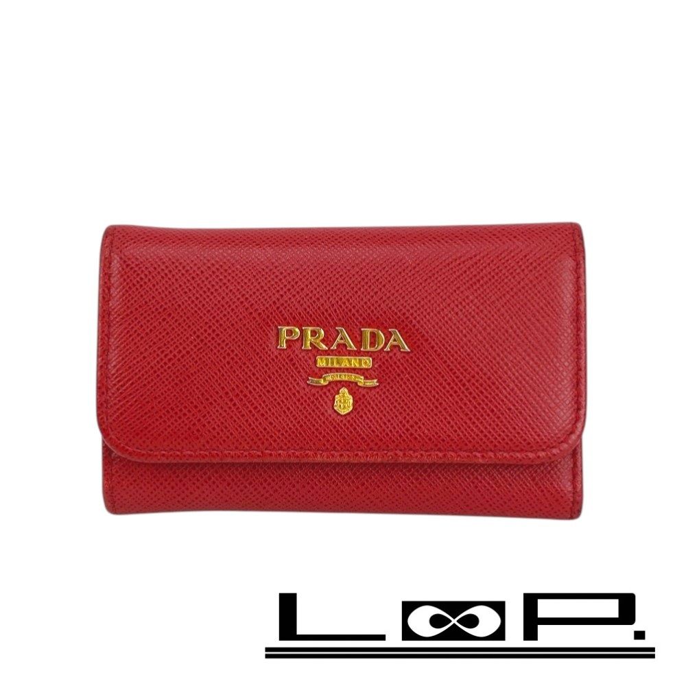 ■中古■　プラダ 6連 キーケース 鍵 サフィアーノ レザー GP レッド FUOCO 1PG222 箱 【16725】1 □中古□ プラダ 6連 キーケース 鍵 サフィアーノ レザー GP レッド