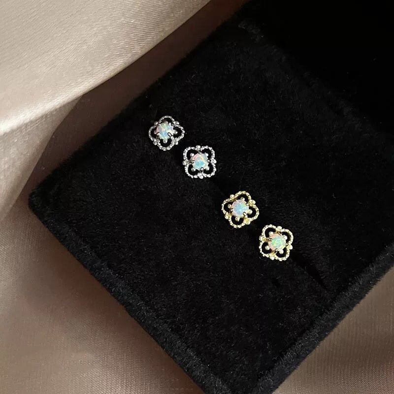 A614【オパール⭐】S925 ピアス 四つ葉 クローバー シンプル 大人 