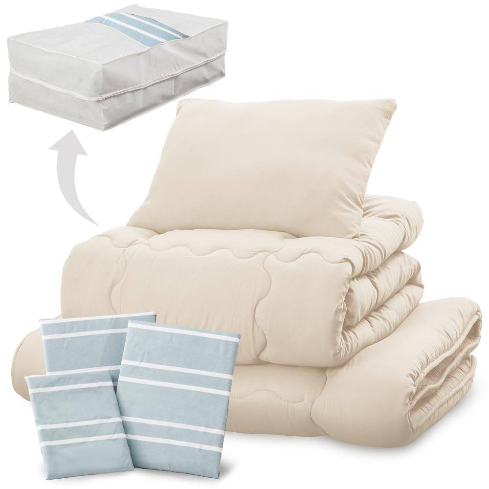 迅速発送 アイリスプラザ すぐ使える布団7点セット シングル 抗菌防臭 すっきり収納ケース付き しっとりなめらかピーチスキン加工 掛け布団 敷布団 枕 各カバー付き ボーダーグレー