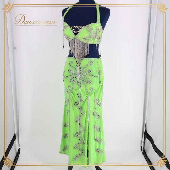 ベリーダンス オリエンタル 衣装 上下セット グリーン系 黄緑