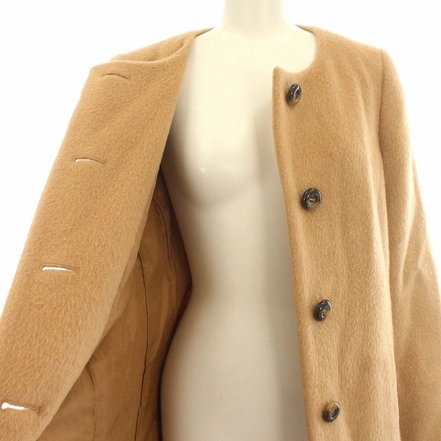 アナイ ANAYI ノーカラーコート シャギー コート 38 M ベージュ /☆G