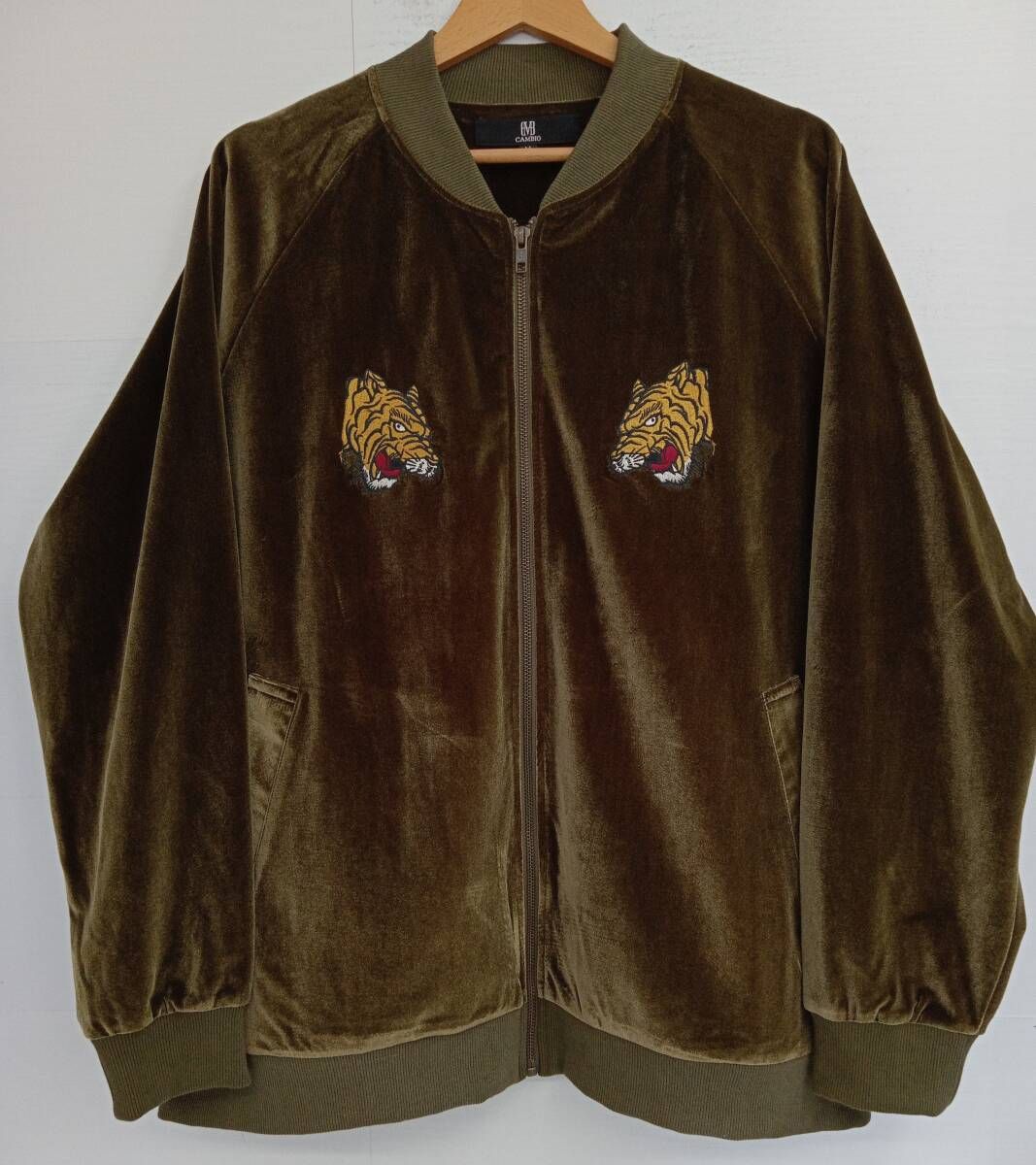 【CAMBIOカンビオ】ベロアスカジャン 虎 タイガー 刺繍 オリーブ S CAMBIO カンビオ／Tiger Embroidery Velor Souvenir Jacket／タイガー