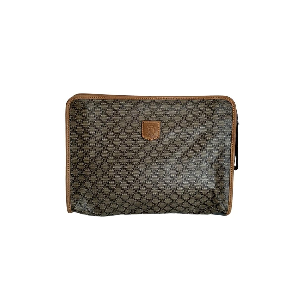 CELINE(セリーヌ) クラッチバッグ マカダム柄 ブラウン レザー