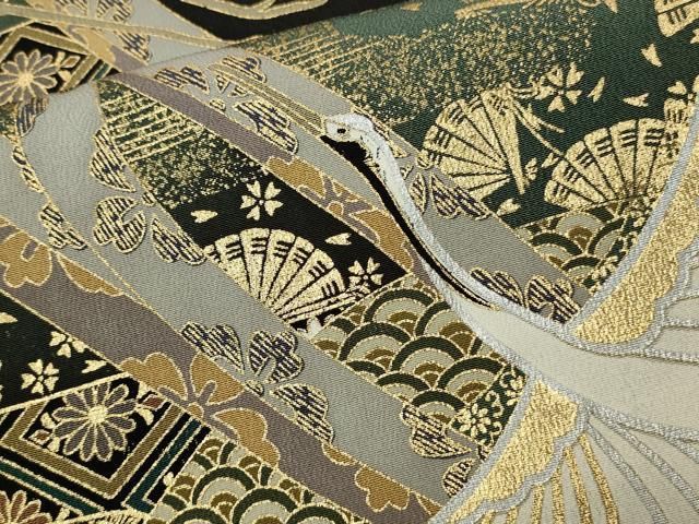 平和屋着物□豪華黒留袖 駒刺繍 立波飛鶴花文 金銀彩