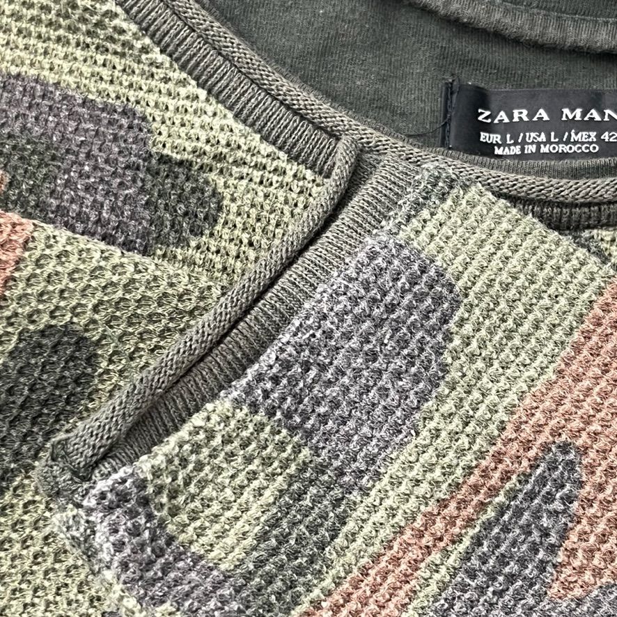 ミリタリー系】 ZARA MAN ザラ マン カモフラ 迷彩 長袖 Tシャツ 総柄