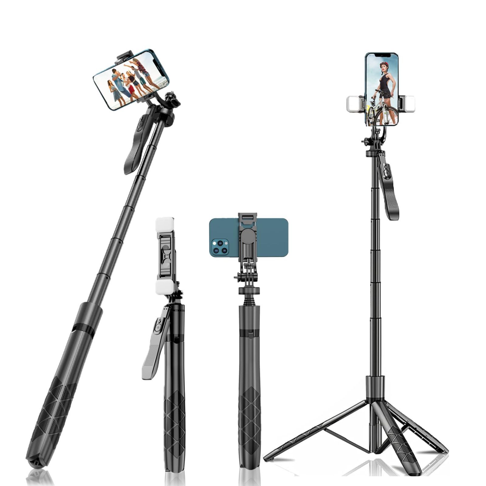 【特価セール】三脚 セルカ棒 三脚 360回転 スマホスタンド アルミ合金 ライト付き リモコン付き LED Web会議 撮影 長い 映画放送 自撮り棒 旅行Gopro スマホ iPhone/Androidスマホ等対応