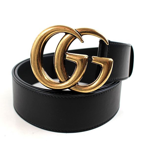 グッチ ベルト ブラック 黒 GGマーモント ゴールド GUCCI 90 新品同  