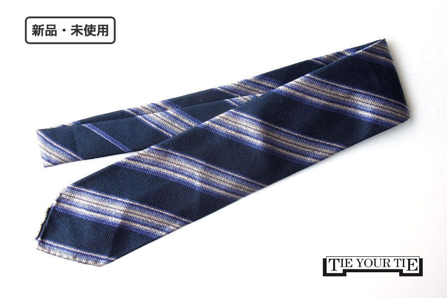 ★新品｜未使用｜タイユアタイ｜TIE YOUR TIE｜ストライプ柄シルクネクタイ｜ネイビー×パープル