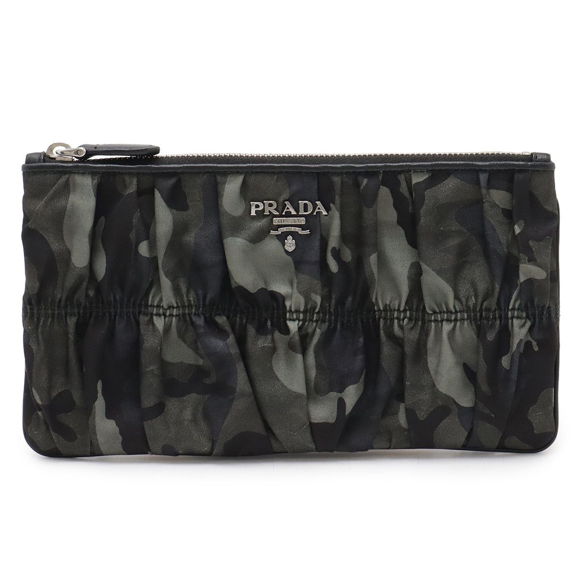PRADA プラダ ギャザー ポーチ 小物入れ クラッチバッグ 迷彩柄