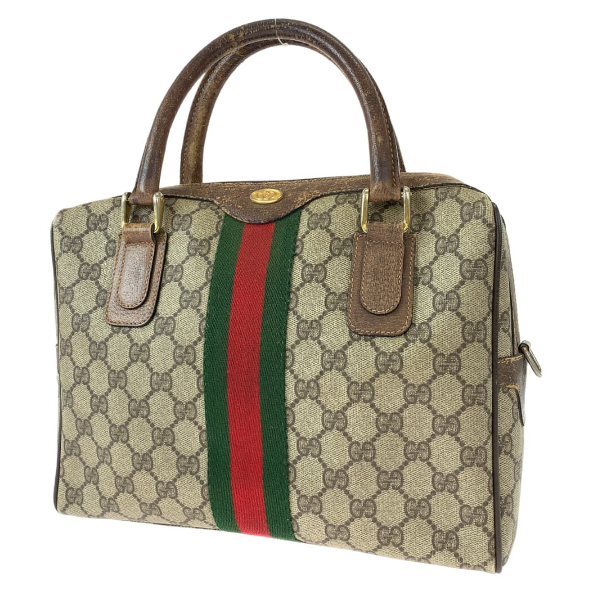 GUCCI シェリーライン　レザー　トートバッグ　ブラウン　ロゴ　ハンドバッグ GUCCI グッチ ヴィンテージ オールドグッチ シェリーライン