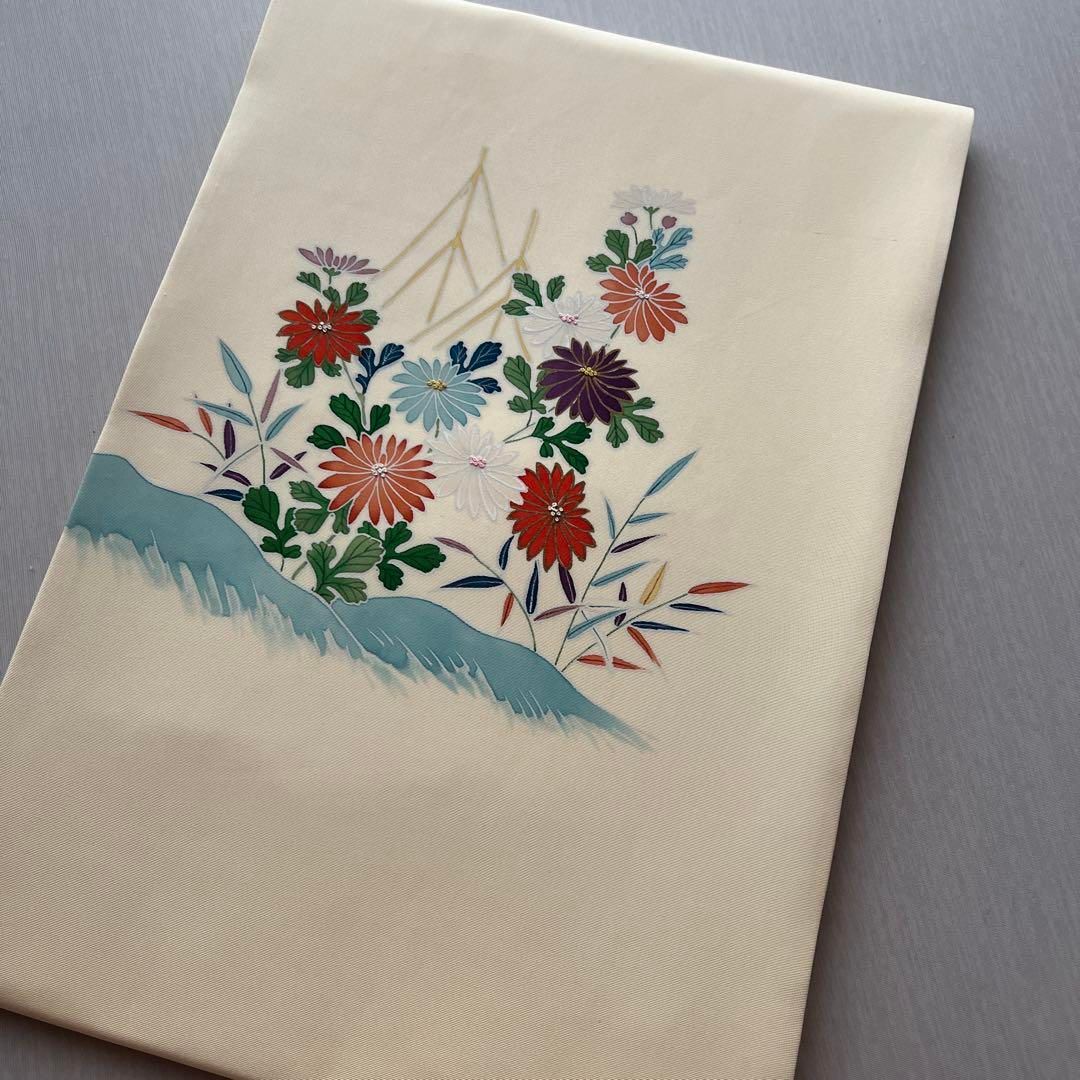 未使用　塩瀬　名古屋帯　クリームに菊　御所解 相良刺繍 メルカリ