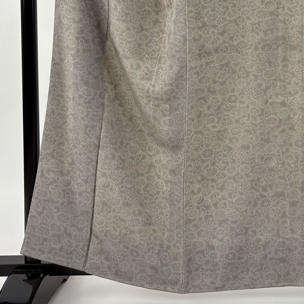江戸小紋 身丈160.5cm 裄丈66cm M 袷 袋帯セット 菊 草花 灰色 正絹 秀品