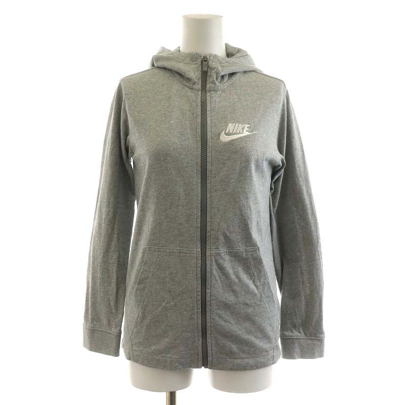 【美品】NIKE フルジップパーカー 刺繍ロゴ グレー L. ナイキ NIKE パーカー ジップアップ ロゴ刺繍 コットン L グレー /AN8