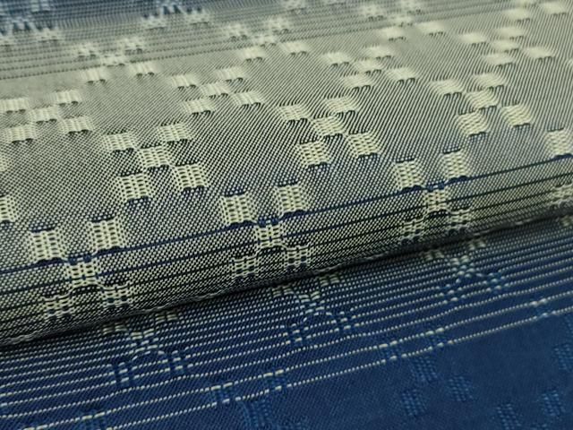 平和屋本店■超希少　日本工芸会正会員　秋山眞和　綾の手紬　手織　本藍染　花織　逸品　未使用　DZAA9433kh5 平和屋本店□超希少 日本工芸会正会員 秋山眞和 綾の手紬 手織 本藍染