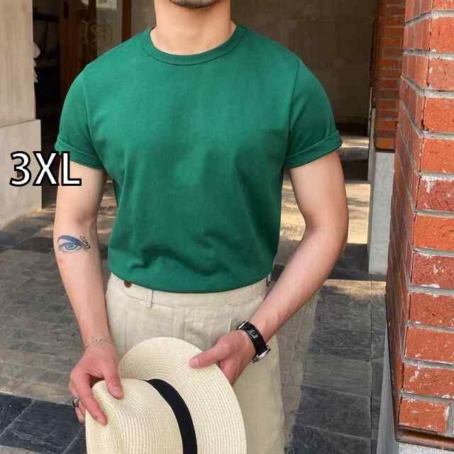 [3XL]メンズ ファッション 服 男性用 オシャレ シンプル 大人 かっこいい 大きいサイズ ストリート 紳士服 夏 厚手 300 グラム 綿 ラウンドネック 半袖 T シャツ デイリー 無地 T シャツ