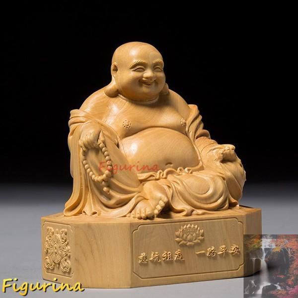 布袋様　木彫り　置物　骨董　七福神　一刀彫　開運 楽天市場】一本木彫り 布袋様 置物 七福神 布袋さん 置物 風水