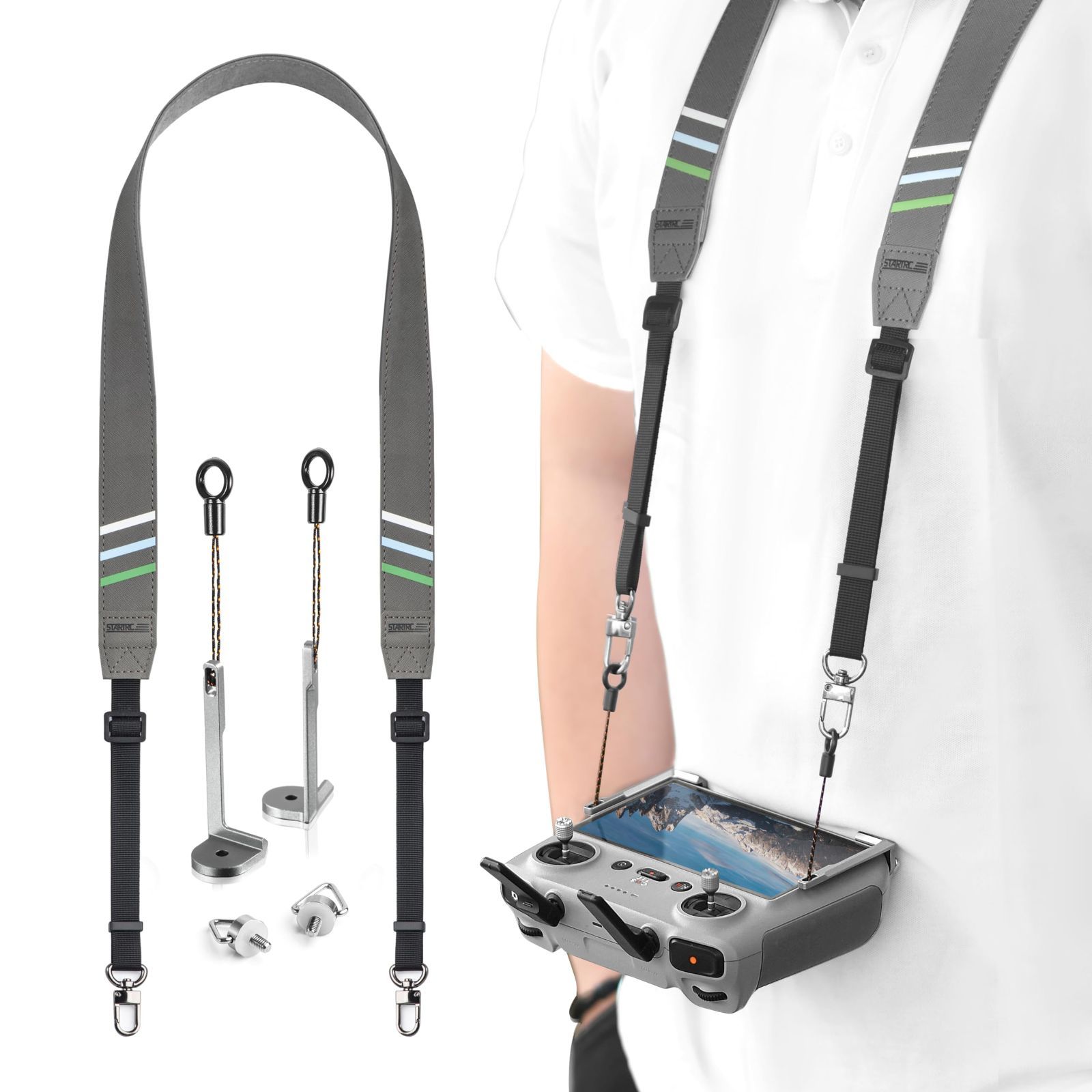 STARTRC DJI向けRC 2ストラップ 送信機ストラップ Mini 3 Air 3 Mini 4 proバランスストラップ ドローンリモコンネックストラップ アップグレードレザー 調整 落下防止(DJI対応RC 2 RC RC PRO用)