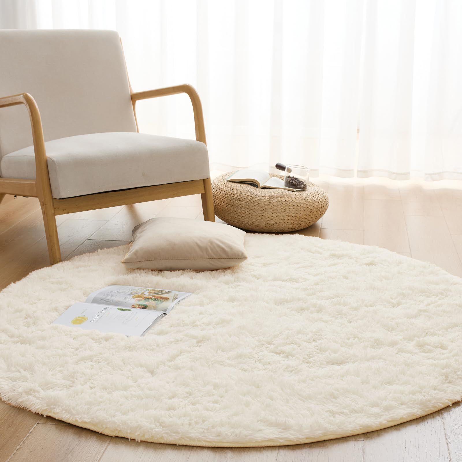  Housecover ラグ カーペット シャギーラグ ラグマット 円形 絨毯 直径120cm 滑り止め付 洗える 防ダニ 抗菌 防臭 オールシーズン快適に使用 床暖房 ホットカーペット対応 ふわふわ肌触り アイボ ラグ・カーペット