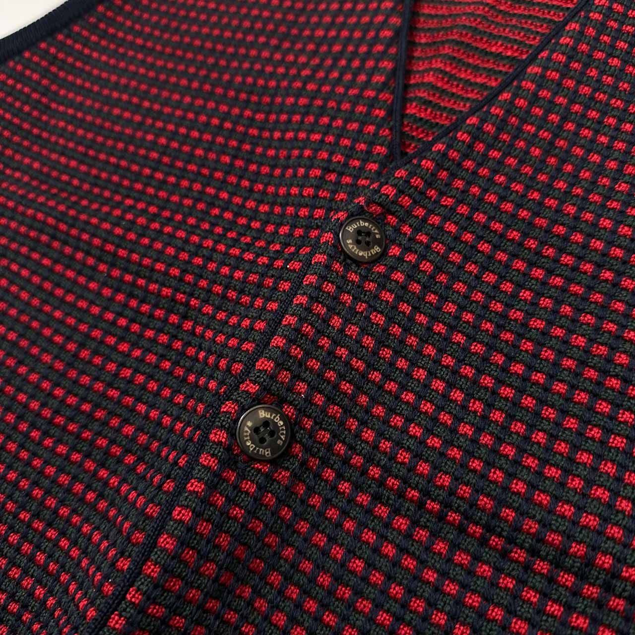 Burberrys バーバリー ロゴ刺繍 前ボタン ウールニット ベスト /レッド