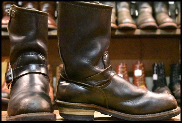 8.5D PT91プリント 94年 レッドウィング 2268 エンジニア ブラッククローム スチールトゥ プルオン ブーツ redwing HOPESMORE FI428