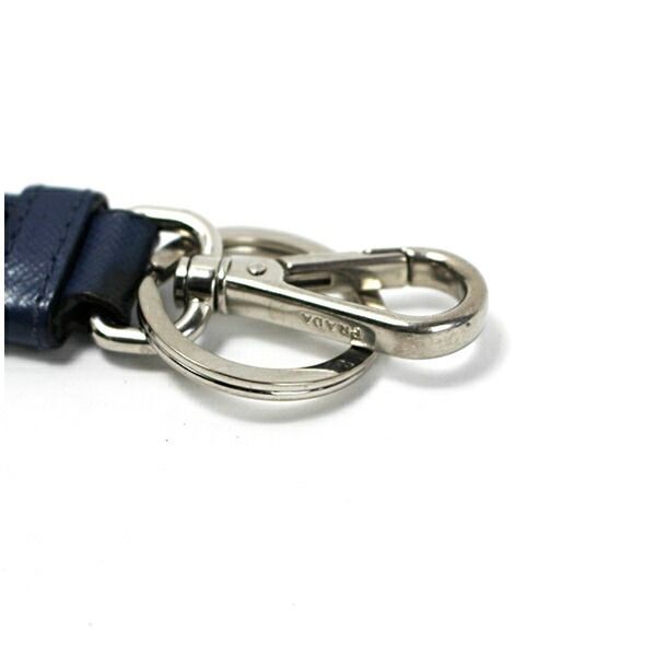プラダ キーリング キーホルダー シルバー×ネイビー サフィアーノ 中古