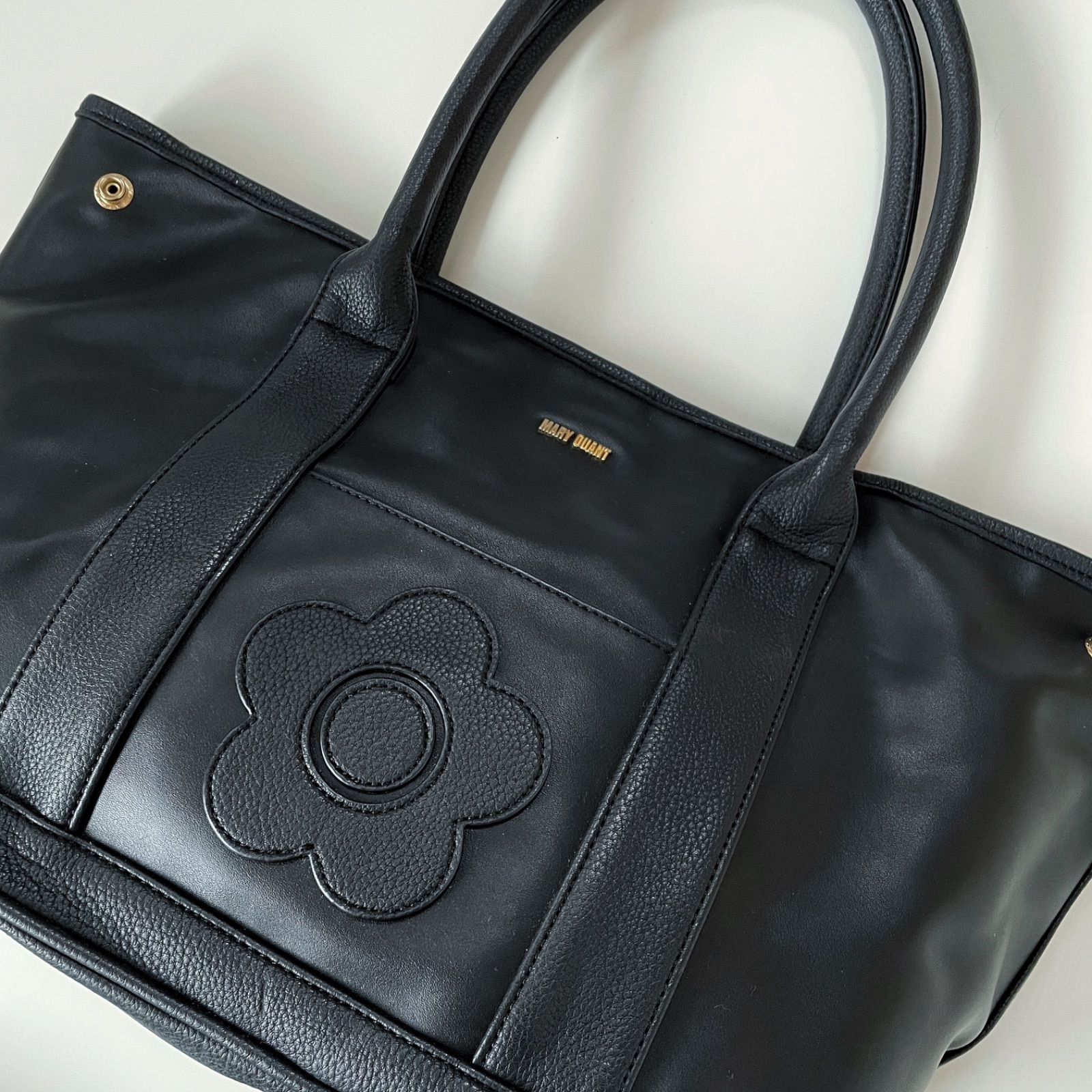 2303 MARY QUANT マリークワント　レザー　トートバッグ　ハンドバッグ　A4 通勤　黒　ブラック