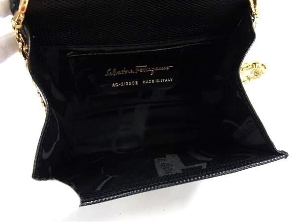 美品　フェラガモ　ショルダーバッグ　チェーン　ヴァラリボン　リザード型押し　黒⭐︎ Salvatore Ferragamo フェラガモ ショルダーバッグ ヴァラ