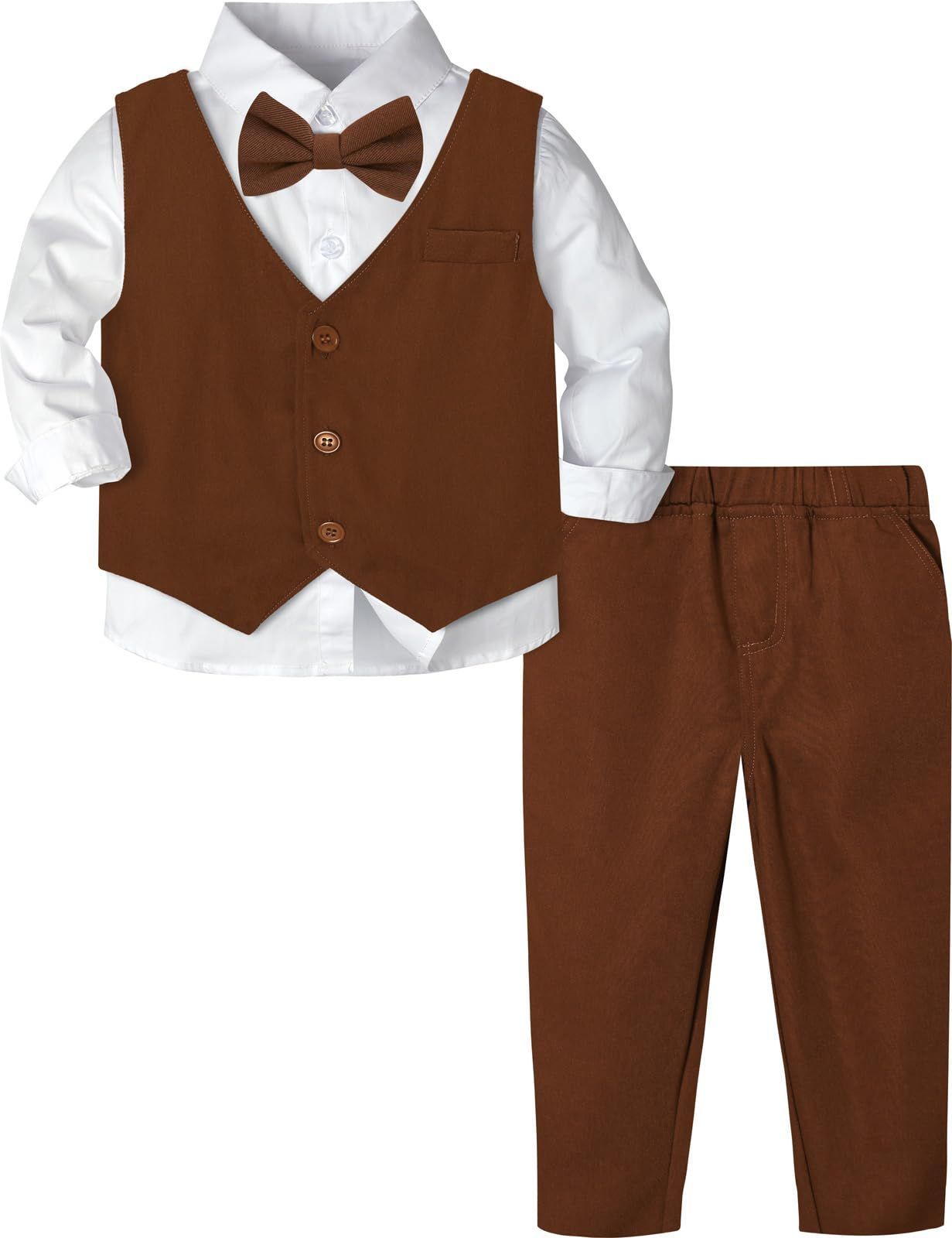 80 Regular_レッドブラウン [TickElf] 男の子 フォーマル 子供服 キッズ服 スーツセット 洋装ベビー服 セットアップ 入園式 卒業式 七五三 初節句 結婚式 お宮参り（80，レッドブラウン）